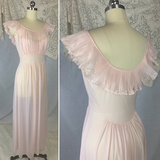 Vintage 1950's Nightgown | Sheer Petal Pink Nylon with Crystal Pleat Ruffles | Size S | Vanity Fair - New with Tags - Daggers & Dames