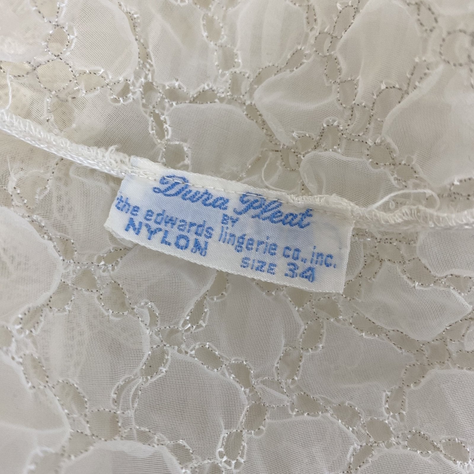 Vintage 1950's Nightgown | Sheer White Nylon Chiffon with Honeycomb Smocking & Crochet Floral Appliqué | Size XS, S | Edwards Lingerie Co. - Daggers & Dames