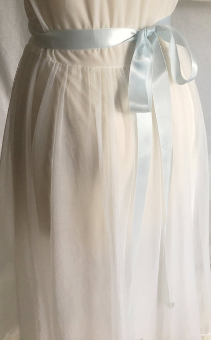Vintage 1950's Nightgown | White Nylon Chiffon with Lace & Baby Blue Satin Ribbon | Vanity Fair | Size S - Daggers & Dames
