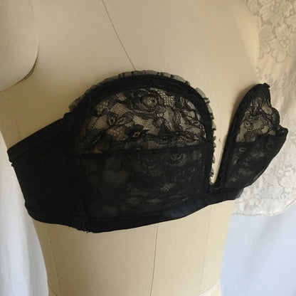 Vintage 1950's Overwire Bra | Black Chantilly Lace with Satin & Ruffles | Lilly of France | Size 34 C - Daggers & Dames