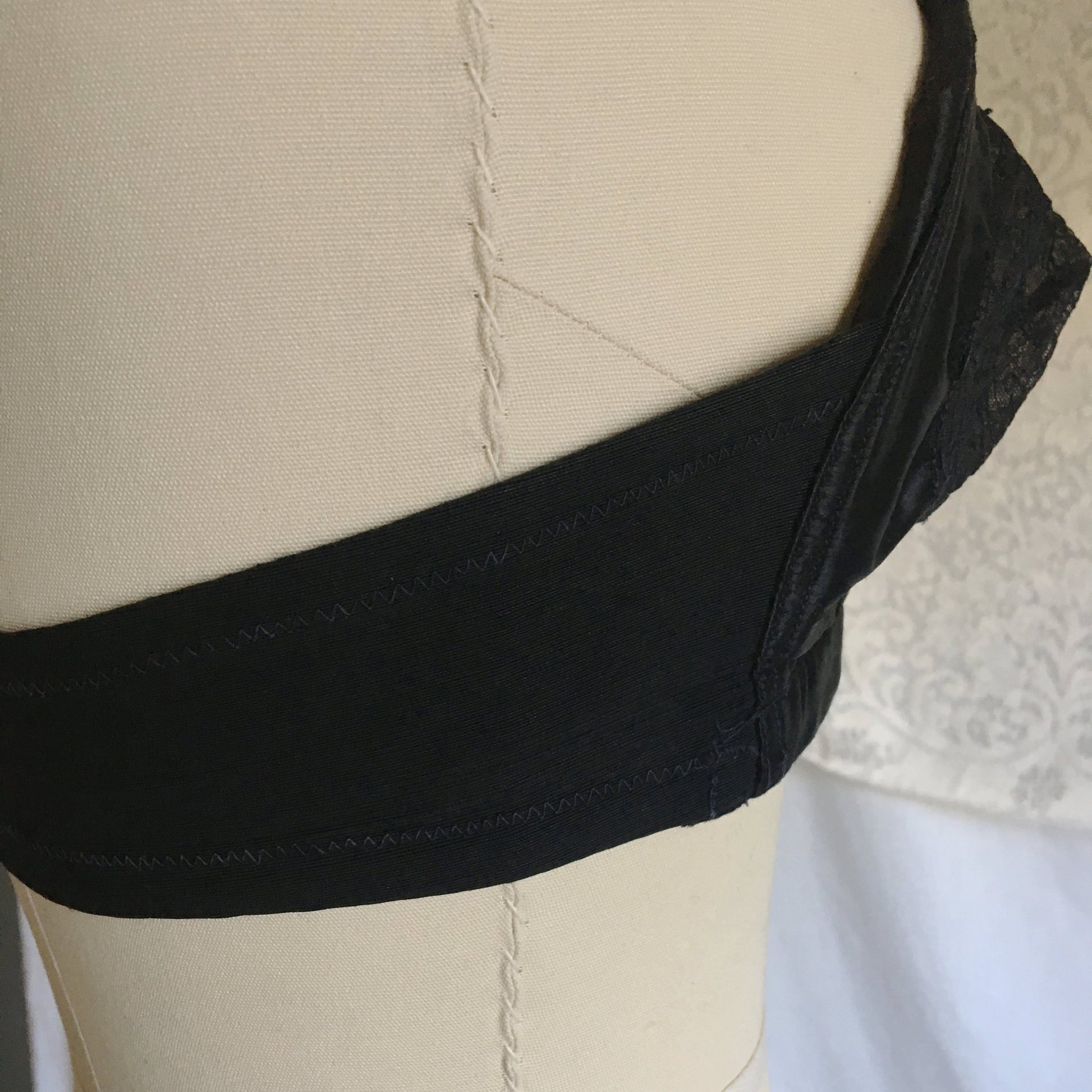 Vintage 1950's Overwire Bra | Black Satin with Chantilly Lace & Ribbon Bow | Wispies | Size 34 B, 32 C - Daggers & Dames