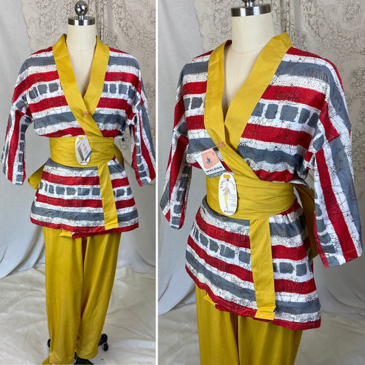 Vintage 1950's Pajama Lounge Set | Tiki Inspired Print Cotton | Weldon Kimo-Jama New with Tags - Daggers & Dames