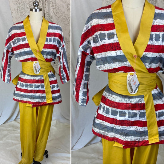 Vintage 1950's Pajama Lounge Set | Tiki Inspired Print Cotton | Weldon Kimo-Jama New with Tags - Daggers & Dames