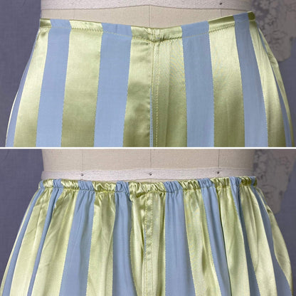 Vintage 1950's Pajama Set | Dusty Blue & Celadon Green Rayon Satin Striped Damask | Size M/LG | Fruit of the Loom -Never Worn - Daggers & Dames