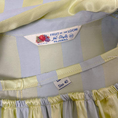 Vintage 1950's Pajama Set | Dusty Blue & Celadon Green Rayon Satin Striped Damask | Size M/LG | Fruit of the Loom -Never Worn - Daggers & Dames