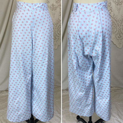 Vintage 1950's Pajama Set | Light Baby Blue Cotton with Pink Geo Design | Size XS, S | Lady Berkleigh -New with Tags - Daggers & Dames