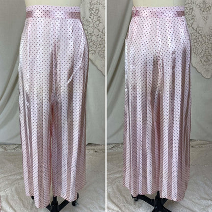 Vintage 1950's Pajama Set | Light Petal Pink Rayon Satin with Damask Stripes & Rosebud Floral Print | Size M | Elaine Skylar -Never Worn - Daggers & Dames