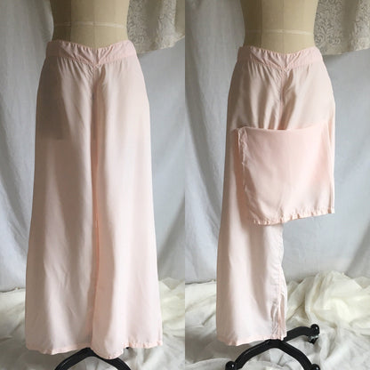 Vintage 1950's Pajama Set | Pale Pink Rayon with Burgundy Trim & Fringe Tie Waist | Ladies Pajamas | Lady Berkleigh | Size SM - M - Daggers & Dames