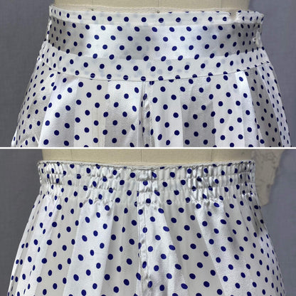 Vintage 1950's Pajama Set | Pearly White Rayon Satin Stripes with Navy Blue Polka Dots | Size XS | Faultless Lady, No Belt -New with Tags - Daggers & Dames