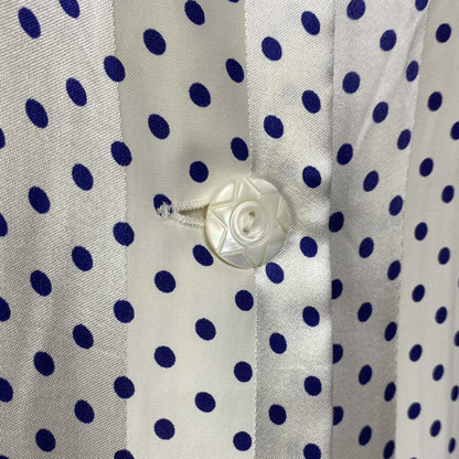 Vintage 1950's Pajama Set | Pearly White Rayon Satin Stripes with Navy Blue Polka Dots | Size XS | Faultless Lady, No Belt -New with Tags - Daggers & Dames
