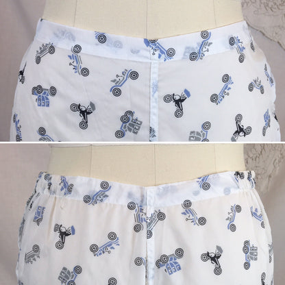 Vintage 1950's Pajama Set | Sheer White Nylon with Blue Car Print & Fringe Sash Tie | Carole | Size SM, MED - Daggers & Dames