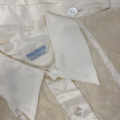 Vintage 1950's Pajama Set | Warm Ivory Rayon Satin with Nude Lace & Shell Buttons | Size S | Mary Jane -Never Worn - Daggers & Dames