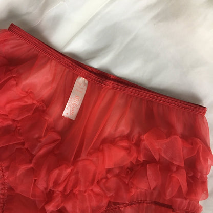 Vintage 1950's Panties | Sheer Bright Red Nylon with Ruffles & Mushroom Gusset | Milsan | Size S, M - Daggers & Dames