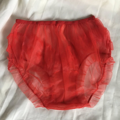Vintage 1950's Panties | Sheer Bright Red Nylon with Ruffles & Mushroom Gusset | Milsan | Size S, M - Daggers & Dames
