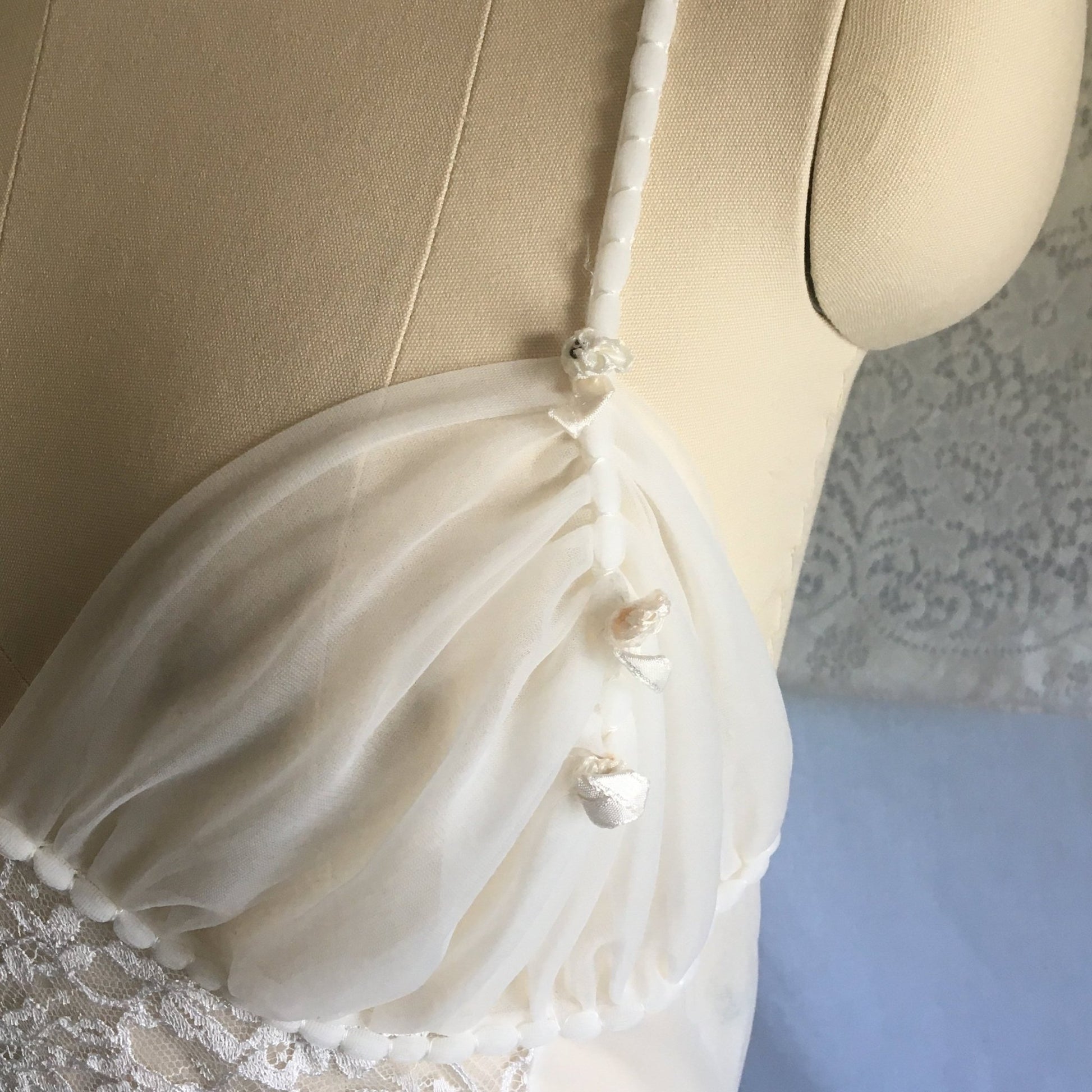 Vintage 1950's Peignoir Set | White Chiffon Nightgown & Capelet with Rhinestones | Bridal Lingerie | Size S, M - Daggers & Dames