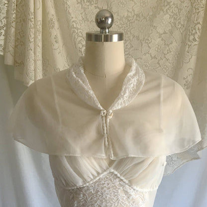 Vintage 1950's Peignoir Set | White Chiffon Nightgown & Capelet with Rhinestones | Bridal Lingerie | Size S, M - Daggers & Dames
