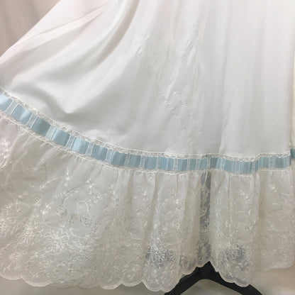 Vintage 1950's Peignoir Set | White Crisp Nylon with Sheer Embroidered Chiffon & Blue Ribbon | Chevette | Size S - Daggers & Dames