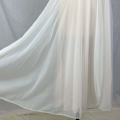 Vintage 1950's Peignoir Set | Winter White Nylon Chiffon with Honeycomb Smocking & Rhinestone Buttons | Size XS | Vanity Fair - Daggers & Dames