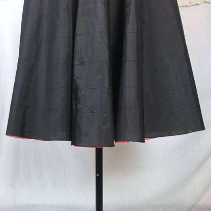 Vintage 1950's Petticoat | Black Nylon with Tiered Red Ruffled Padding | Miss X, Saramae | Size MED - Daggers & Dames