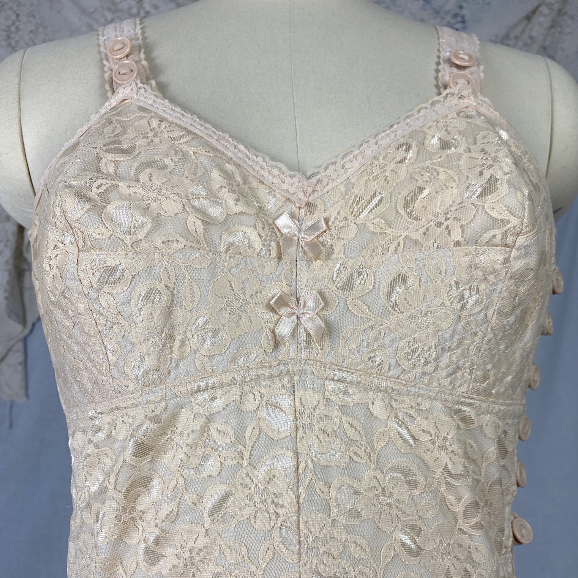 Vintage 1950's Playsuit | Fair Nude Nylon Floral Lace & Cotton with Button Closure | Size XS, S - Daggers & Dames