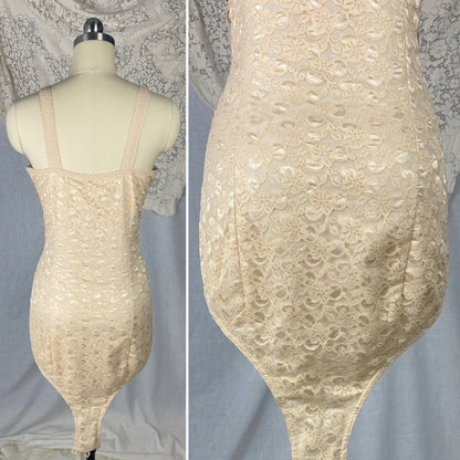 Vintage 1950's Playsuit | Fair Nude Nylon Floral Lace & Cotton with Button Closure | Size XS, S - Daggers & Dames