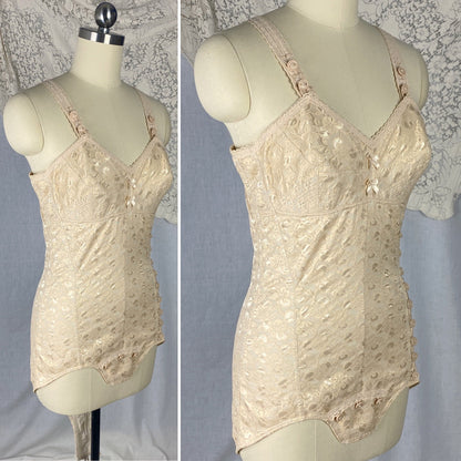 Vintage 1950's Playsuit | Fair Nude Nylon Floral Lace & Cotton with Button Closure | Size XS, S - Daggers & Dames