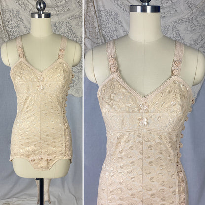 Vintage 1950's Playsuit | Fair Nude Nylon Floral Lace & Cotton with Button Closure | Size XS, S - Daggers & Dames