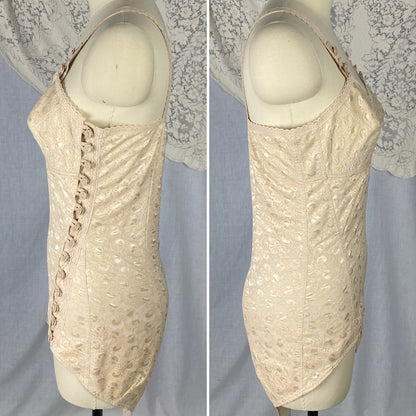 Vintage 1950's Playsuit | Fair Nude Nylon Floral Lace & Cotton with Button Closure | Size XS, S - Daggers & Dames