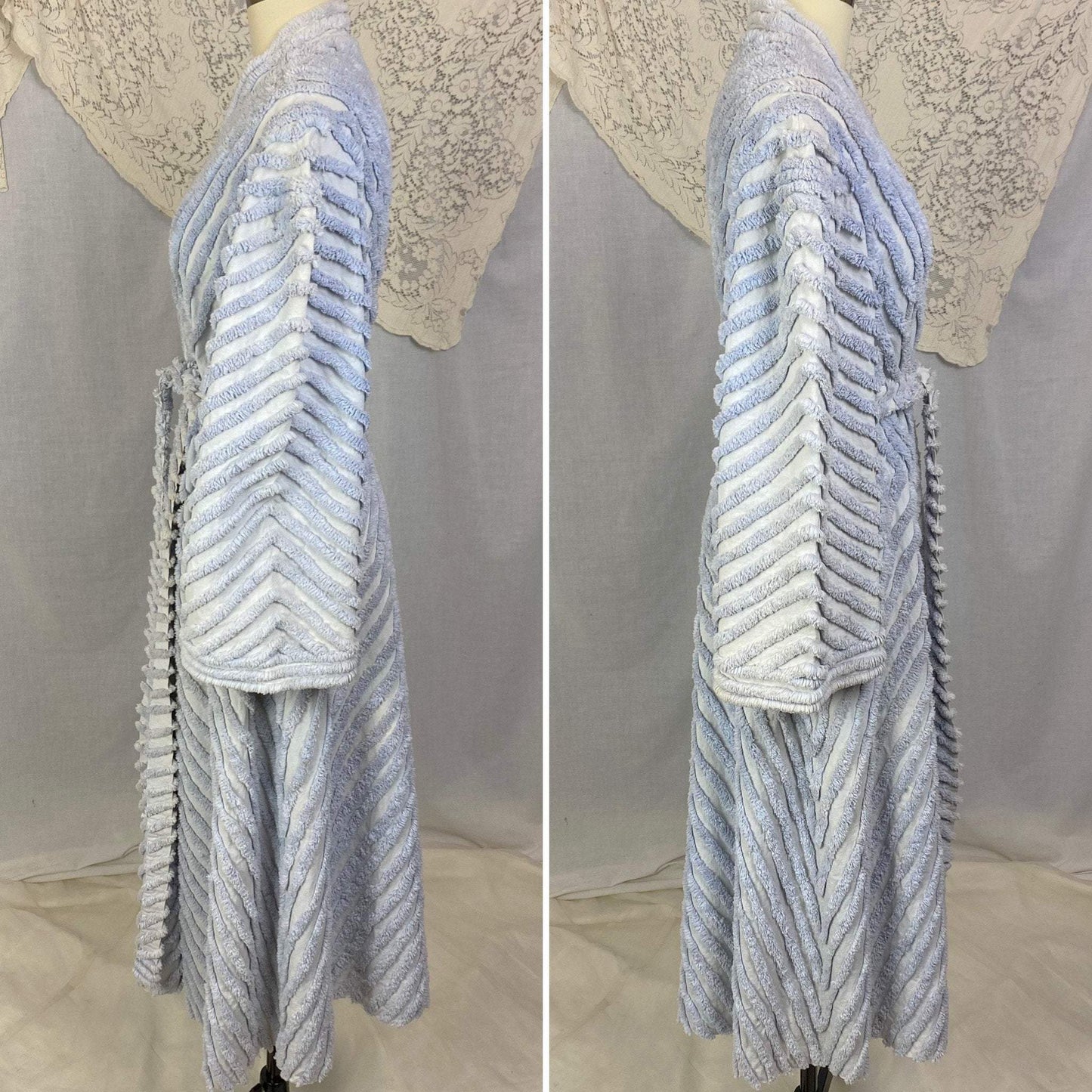 Vintage 1950's Robe | Periwinkle Blue Candlewick Chenille with Wide Sleeves | Size M, LG | Fruit of the Loom - Daggers & Dames