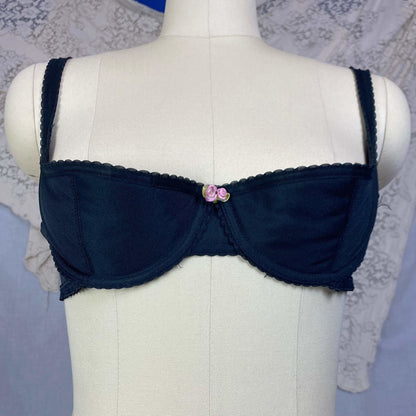 Vintage 1950's Shelf Bra | Black Nylon with Chiffon & Scalloped Edges | Size 36 B | Peter Pan - Inspired by Oleg Cassini - Daggers & Dames