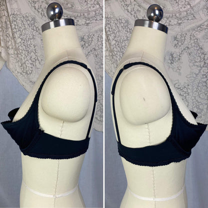 Vintage 1950's Shelf Bra | Black Nylon with Chiffon & Scalloped Edges | Size 36 B | Peter Pan - Inspired by Oleg Cassini - Daggers & Dames