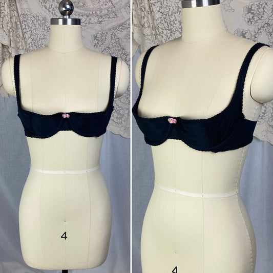 Vintage 1950's Shelf Bra | Black Nylon with Chiffon & Scalloped Edges | Size 36 B | Peter Pan - Inspired by Oleg Cassini - Daggers & Dames
