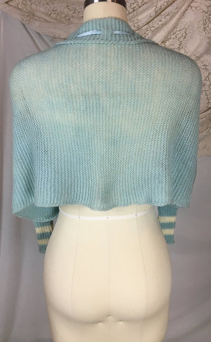 Vintage 1950's Shoulderette Shrug | Baby Blue & White Yarn Knit with Satin Tie | Size XS, SM, MED - Daggers & Dames