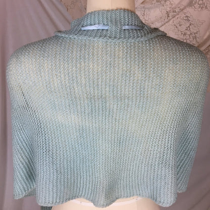 Vintage 1950's Shoulderette Shrug | Baby Blue & White Yarn Knit with Satin Tie | Size XS, SM, MED - Daggers & Dames