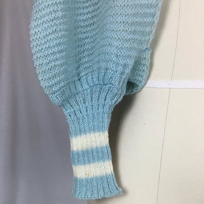 Vintage 1950's Shoulderette Shrug | Baby Blue & White Yarn Knit with Satin Tie | Size XS, SM, MED - Daggers & Dames