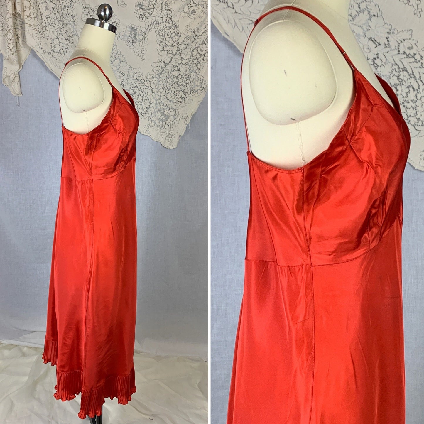 Vintage 1950's Slip | Bright Cherry Red Rayon with Crystal Pleat Hem | Size M, LG | Val Mode - Never Worn - Daggers & Dames