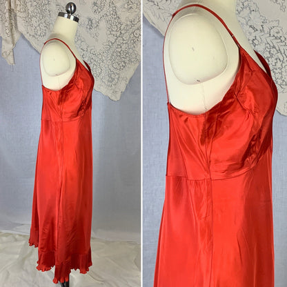 Vintage 1950's Slip | Bright Cherry Red Rayon with Crystal Pleat Hem | Size M, LG | Val Mode - Never Worn - Daggers & Dames