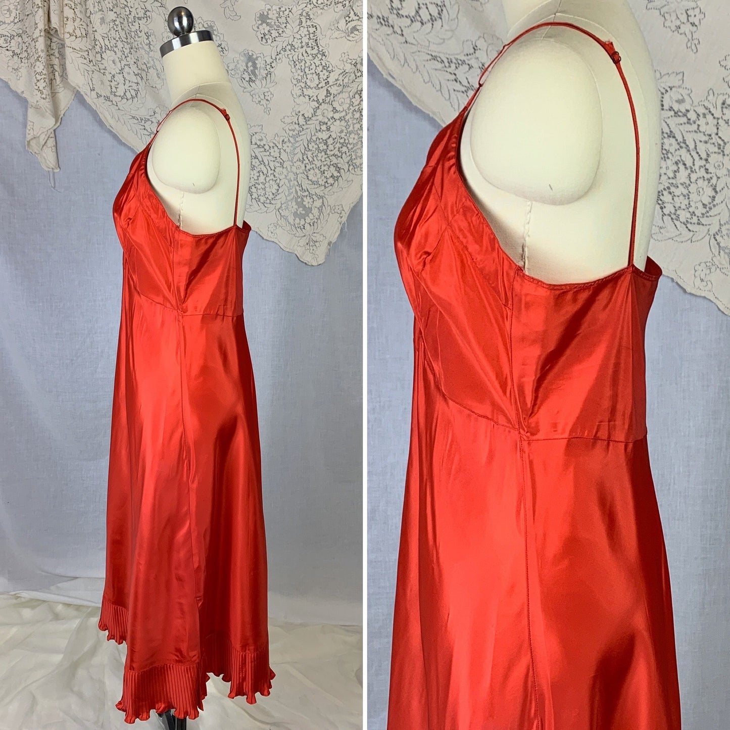 Vintage 1950's Slip | Bright Cherry Red Rayon with Crystal Pleat Hem | Size M, LG | Val Mode - Never Worn - Daggers & Dames