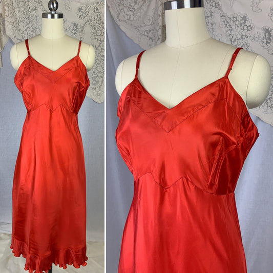 Vintage 1950's Slip | Bright Cherry Red Rayon with Crystal Pleat Hem | Size M, LG | Val Mode - Never Worn - Daggers & Dames