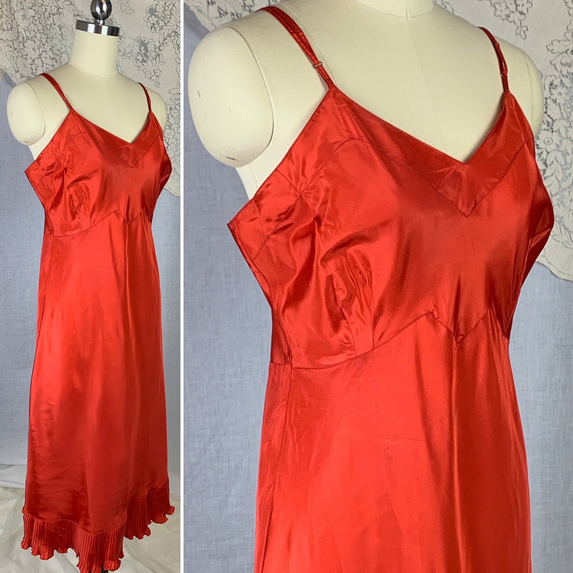 Vintage 1950's Slip | Bright Cherry Red Rayon with Crystal Pleat Hem | Size M, LG | Val Mode - Never Worn - Daggers & Dames