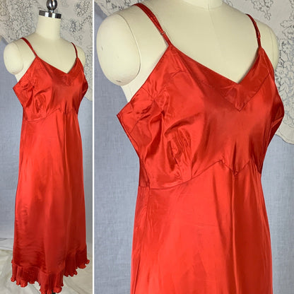Vintage 1950's Slip | Bright Cherry Red Rayon with Crystal Pleat Hem | Size M, LG | Val Mode - Never Worn - Daggers & Dames