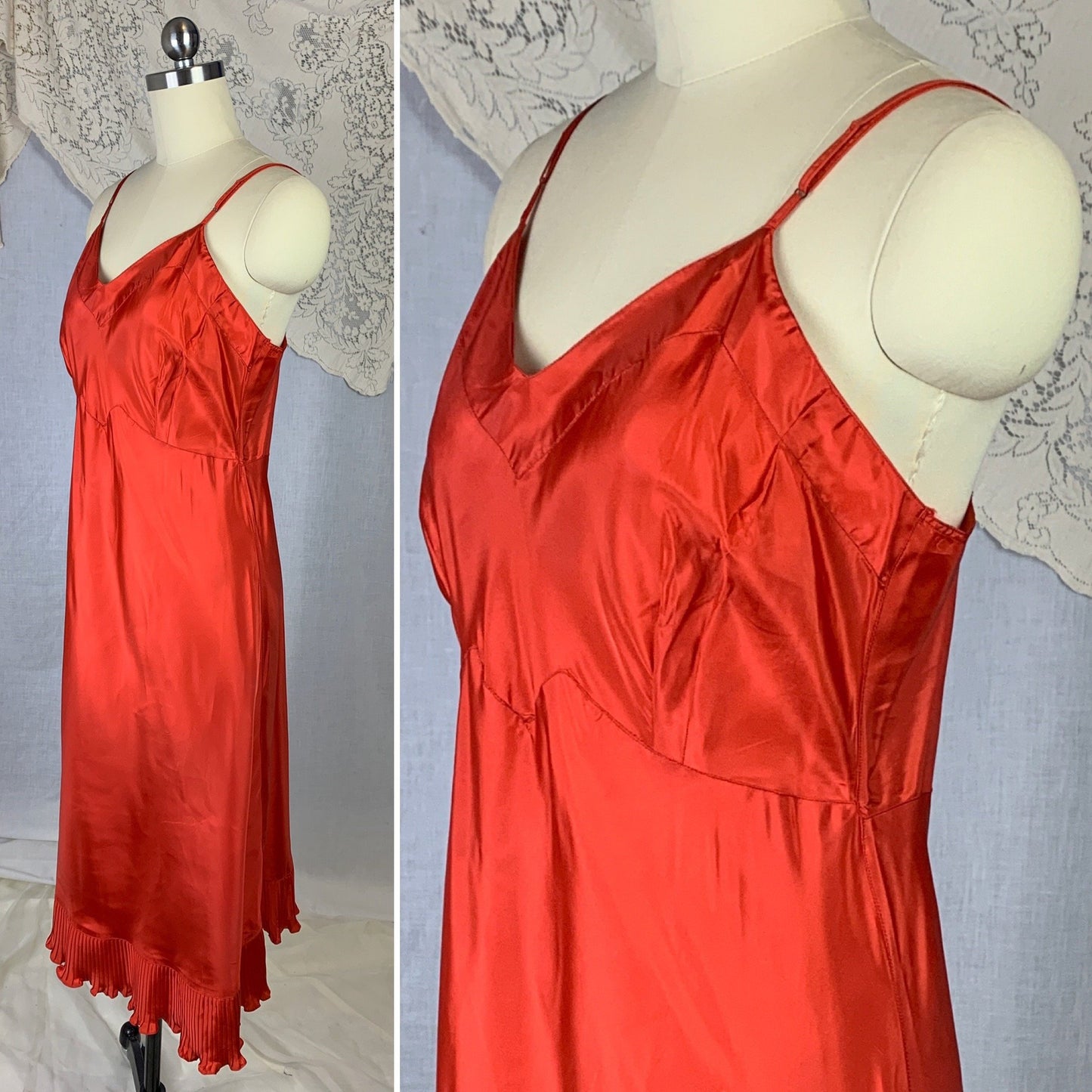 Vintage 1950's Slip | Bright Cherry Red Rayon with Crystal Pleat Hem | Size M, LG | Val Mode - Never Worn - Daggers & Dames
