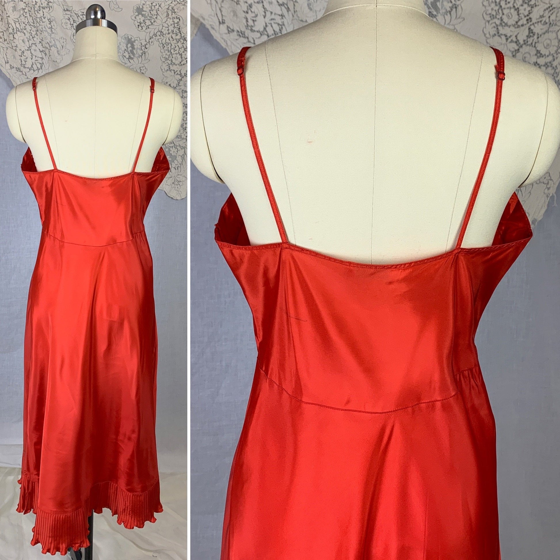 Vintage 1950's Slip | Bright Cherry Red Rayon with Crystal Pleat Hem | Size M, LG | Val Mode - Never Worn - Daggers & Dames