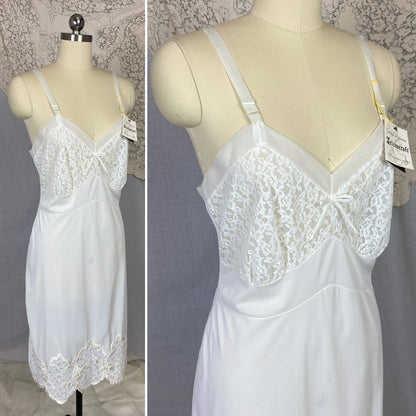 Vintage 1950's Slip | Bright White Nylon with Lace & Pearl Beading | Size 36-40 Bust, M/LG | Aristocraft, New with Tags - Daggers & Dames
