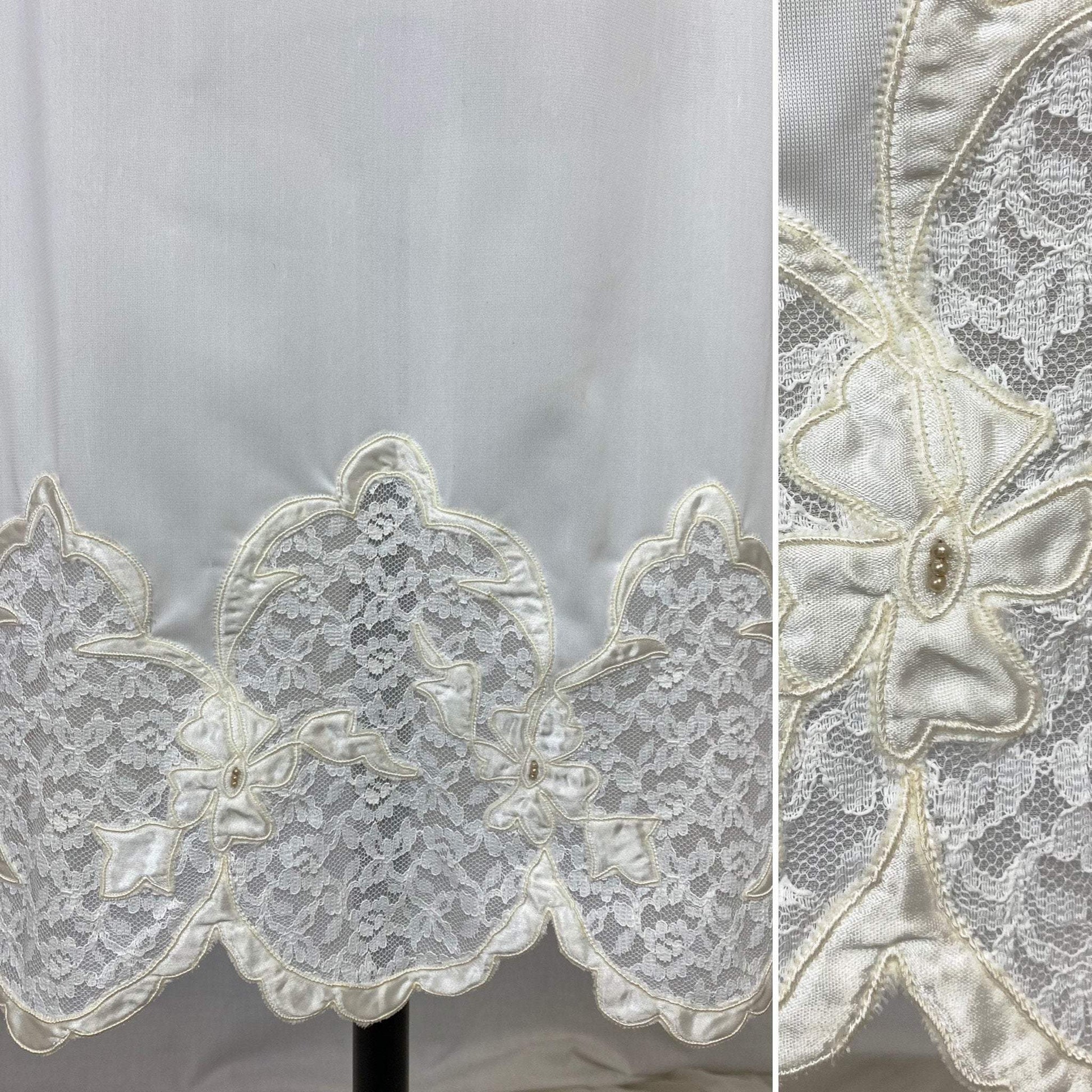 Vintage 1950's Slip | Bright White Nylon with Lace & Pearl Beading | Size 36-40 Bust, M/LG | Aristocraft, New with Tags - Daggers & Dames