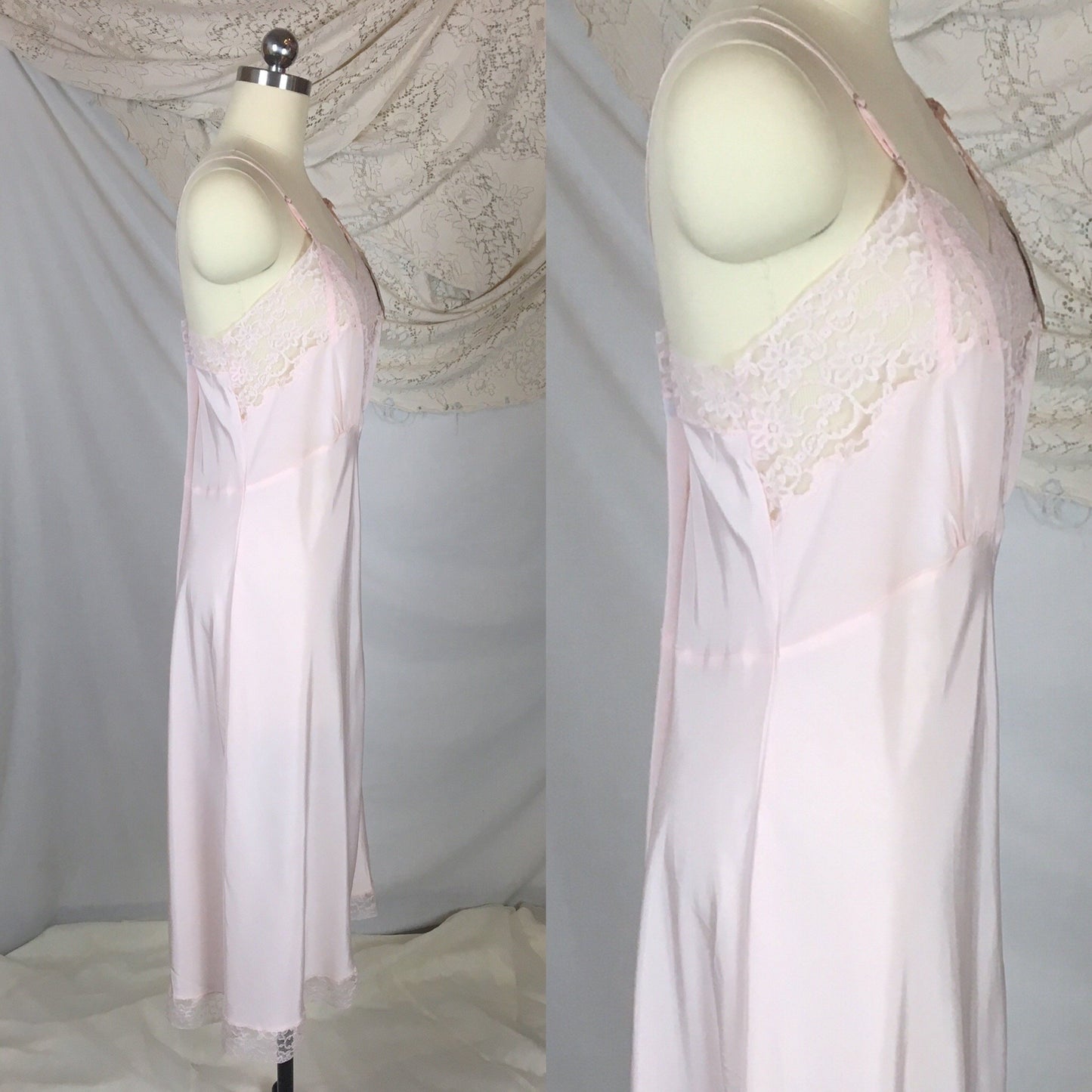 Vintage 1950's Slip | Palest Pink Acetate & Nylon Crepe with Lace | Barbara Lee -New with Tags | Size LG - Daggers & Dames