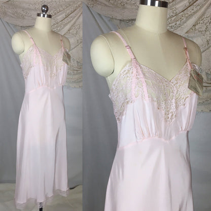 Vintage 1950's Slip | Palest Pink Acetate & Nylon Crepe with Lace | Barbara Lee -New with Tags | Size LG - Daggers & Dames