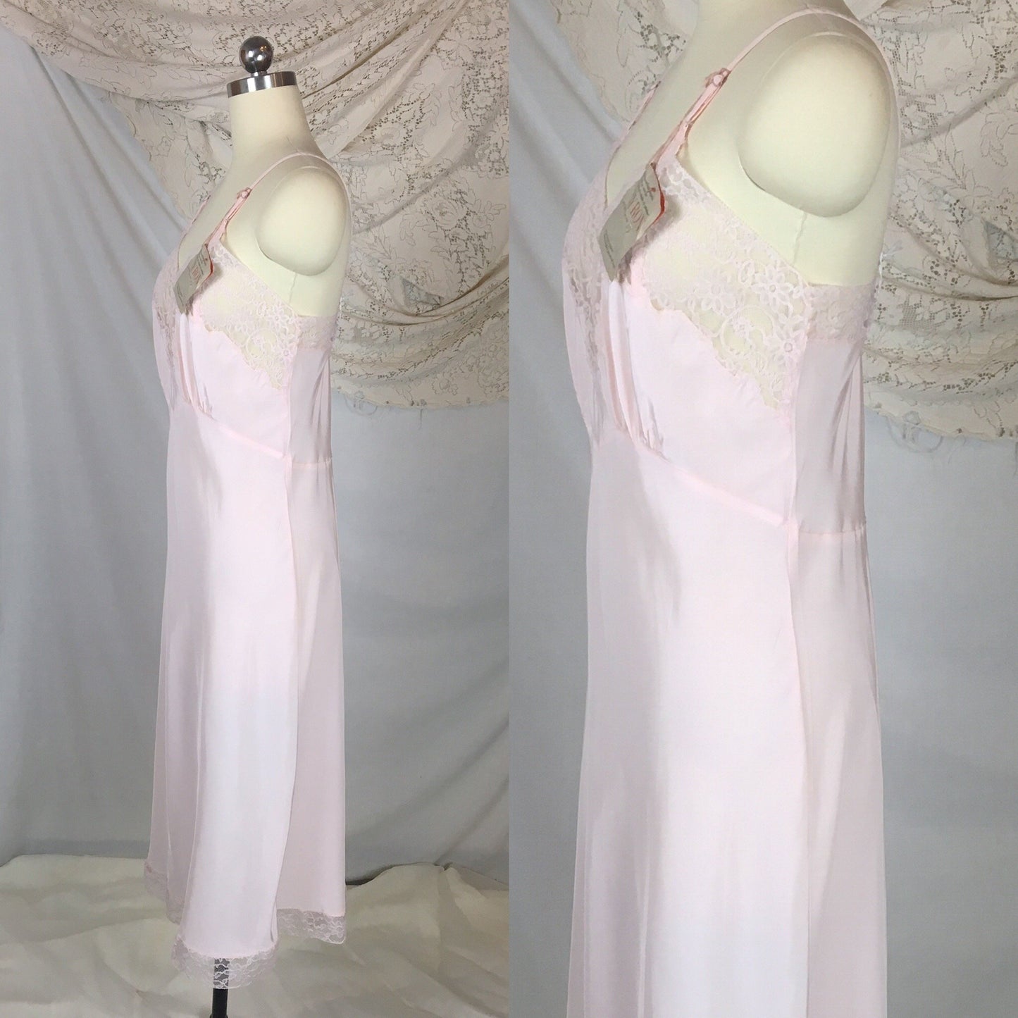 Vintage 1950's Slip | Palest Pink Acetate & Nylon Crepe with Lace | Barbara Lee -New with Tags | Size LG - Daggers & Dames
