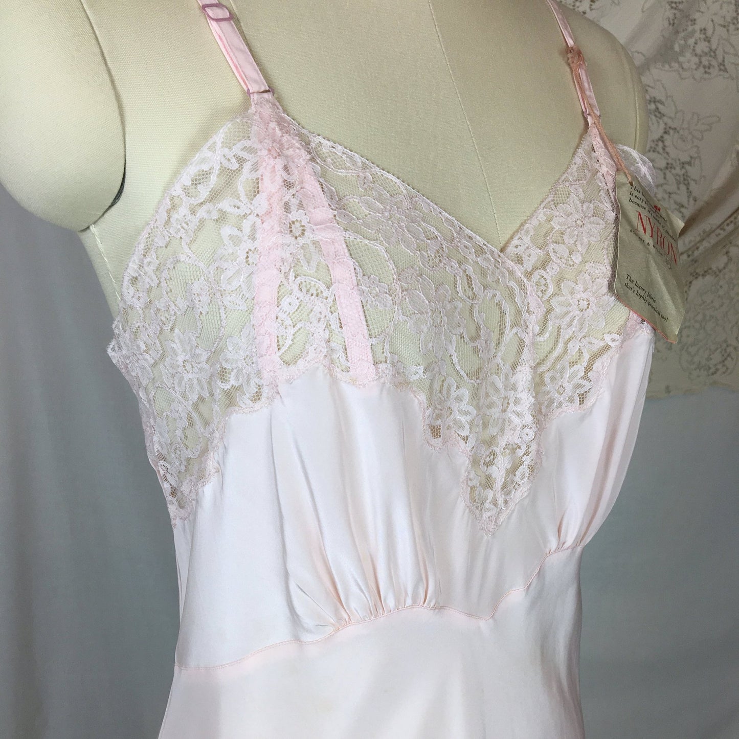 Vintage 1950's Slip | Palest Pink Acetate & Nylon Crepe with Lace | Barbara Lee -New with Tags | Size LG - Daggers & Dames