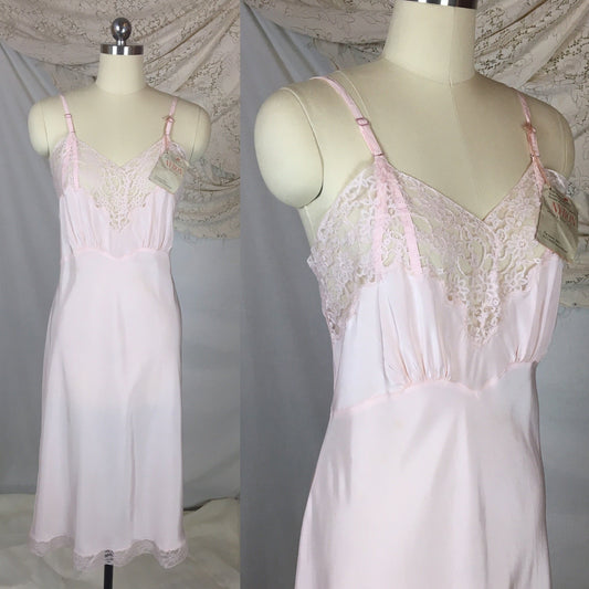 Vintage 1950's Slip | Palest Pink Acetate & Nylon Crepe with Lace | Barbara Lee -New with Tags | Size LG - Daggers & Dames